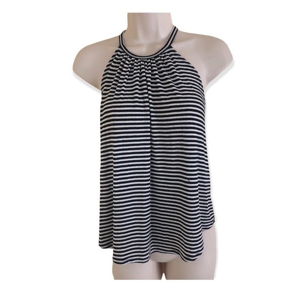 Occasion Tops - BLACK And White Striped Razorback Tank, Small, Baby Tee